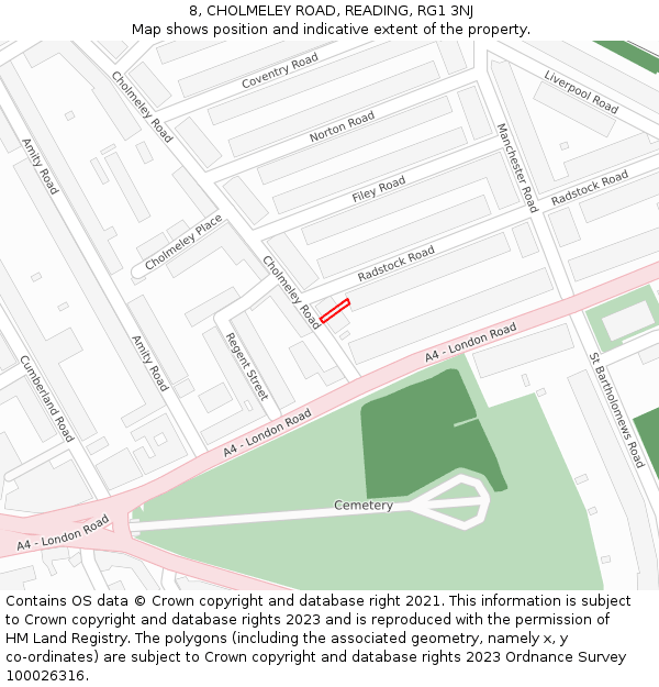 8, CHOLMELEY ROAD, READING, RG1 3NJ: Location map and indicative extent of plot