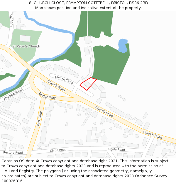 8, CHURCH CLOSE, FRAMPTON COTTERELL, BRISTOL, BS36 2BB: Location map and indicative extent of plot