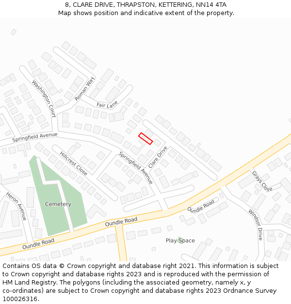 8, CLARE DRIVE, THRAPSTON, KETTERING, NN14 4TA: Location map and indicative extent of plot