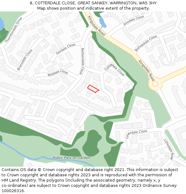 8, COTTERDALE CLOSE, GREAT SANKEY, WARRINGTON, WA5 3HY: Location map and indicative extent of plot