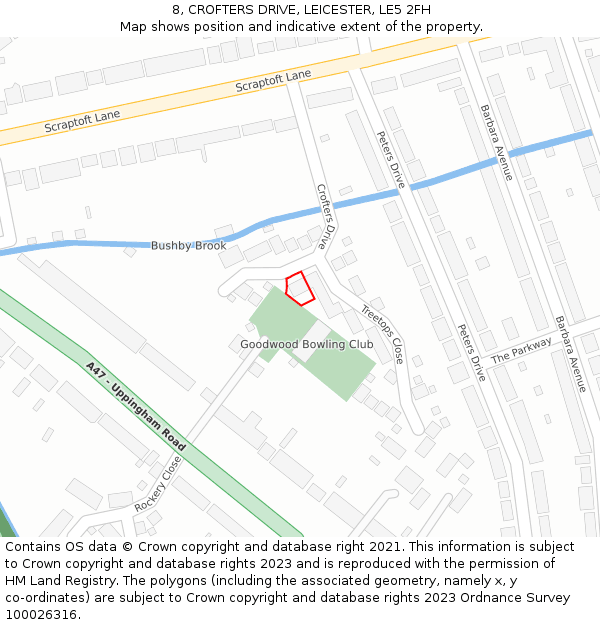 8, CROFTERS DRIVE, LEICESTER, LE5 2FH: Location map and indicative extent of plot