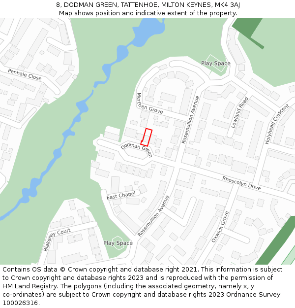 8, DODMAN GREEN, TATTENHOE, MILTON KEYNES, MK4 3AJ: Location map and indicative extent of plot