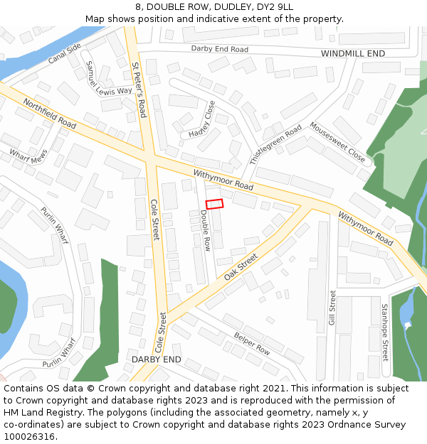 8, DOUBLE ROW, DUDLEY, DY2 9LL: Location map and indicative extent of plot