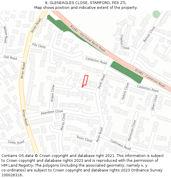8, GLENEAGLES CLOSE, STAMFORD, PE9 2TL: Location map and indicative extent of plot