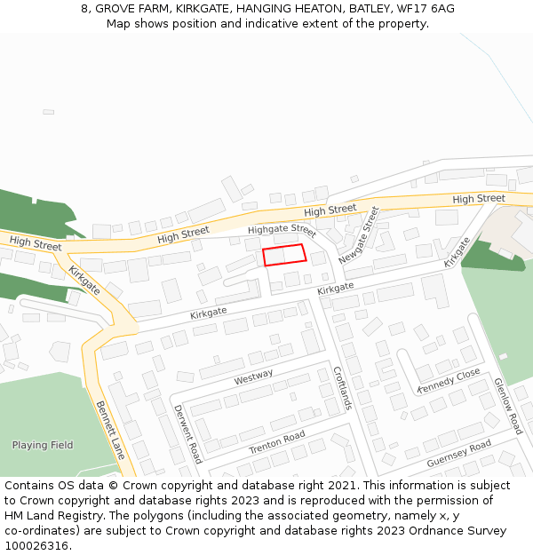8, GROVE FARM, KIRKGATE, HANGING HEATON, BATLEY, WF17 6AG: Location map and indicative extent of plot