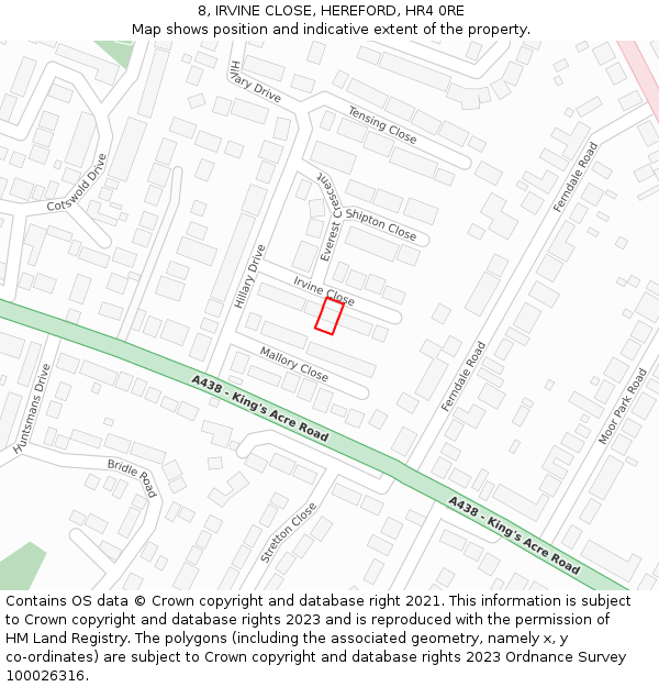 8, IRVINE CLOSE, HEREFORD, HR4 0RE: Location map and indicative extent of plot