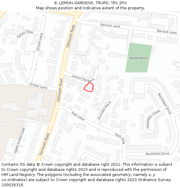 8, LEMON GARDENS, TRURO, TR1 2FH: Location map and indicative extent of plot
