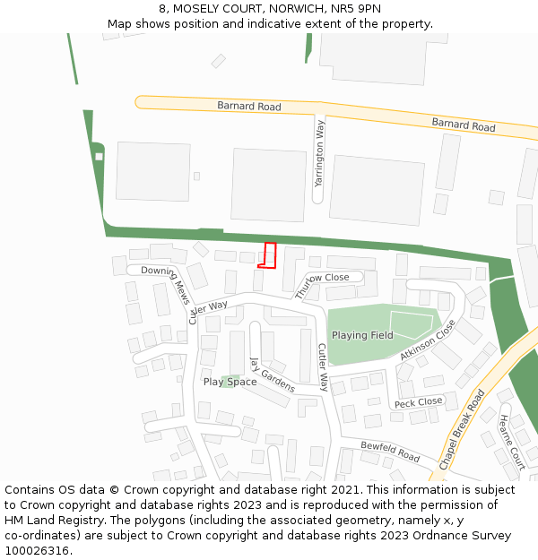 8, MOSELY COURT, NORWICH, NR5 9PN: Location map and indicative extent of plot