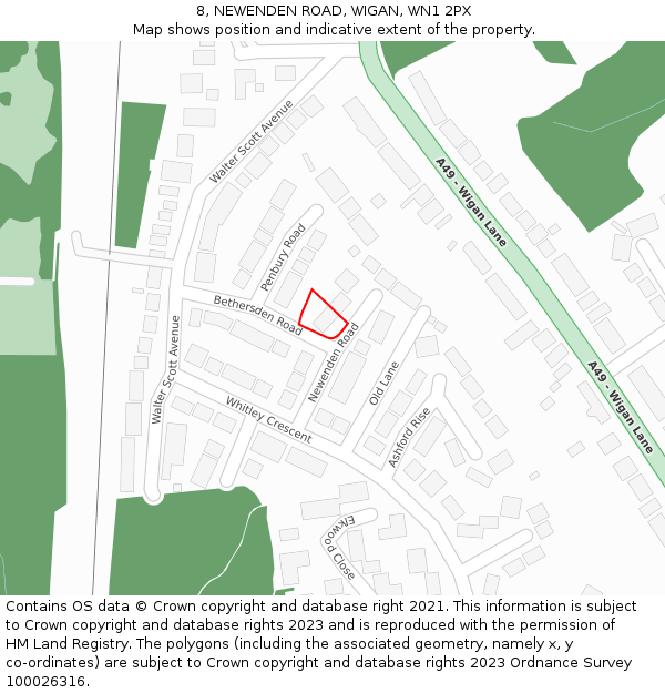 8, NEWENDEN ROAD, WIGAN, WN1 2PX: Location map and indicative extent of plot