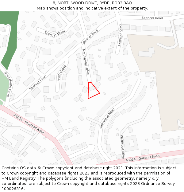8, NORTHWOOD DRIVE, RYDE, PO33 3AQ: Location map and indicative extent of plot