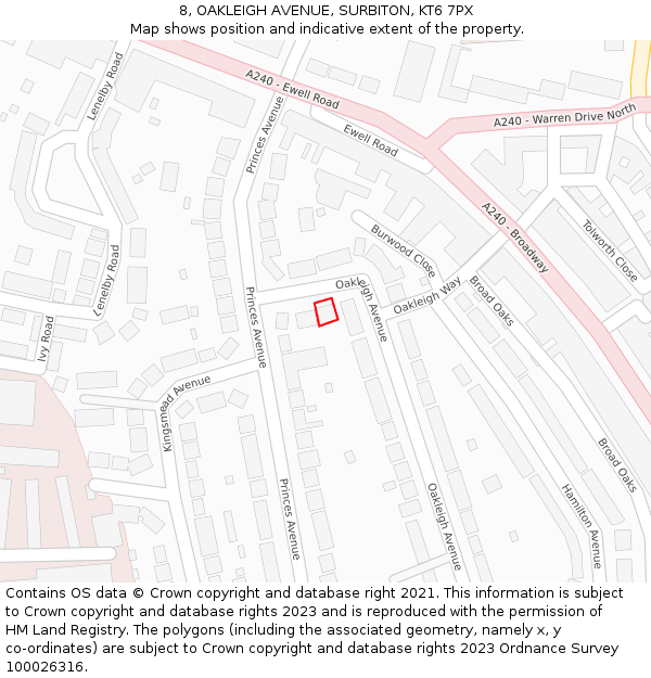 8, OAKLEIGH AVENUE, SURBITON, KT6 7PX: Location map and indicative extent of plot