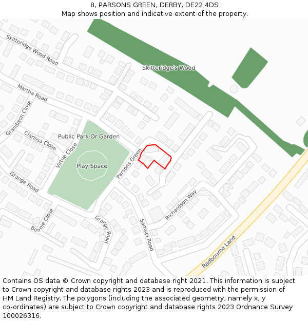 8, PARSONS GREEN, DERBY, DE22 4DS: Location map and indicative extent of plot