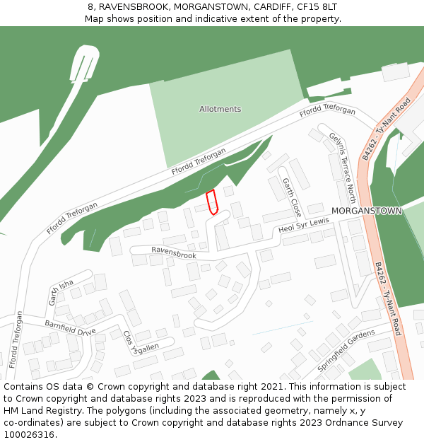 8, RAVENSBROOK, MORGANSTOWN, CARDIFF, CF15 8LT: Location map and indicative extent of plot