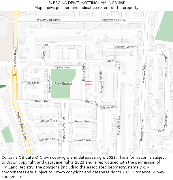 8, REGINA DRIVE, NOTTINGHAM, NG8 3NP: Location map and indicative extent of plot
