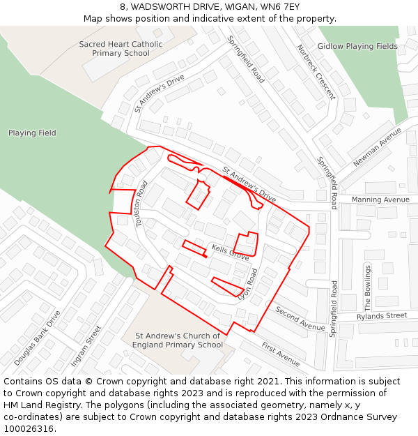 8, WADSWORTH DRIVE, WIGAN, WN6 7EY: Location map and indicative extent of plot