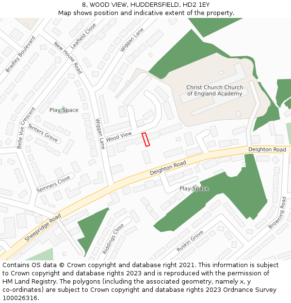 8, WOOD VIEW, HUDDERSFIELD, HD2 1EY: Location map and indicative extent of plot