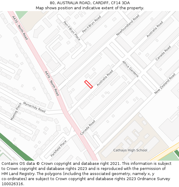 80, AUSTRALIA ROAD, CARDIFF, CF14 3DA: Location map and indicative extent of plot