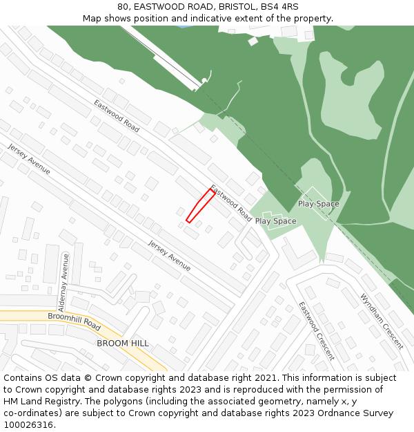 80, EASTWOOD ROAD, BRISTOL, BS4 4RS: Location map and indicative extent of plot