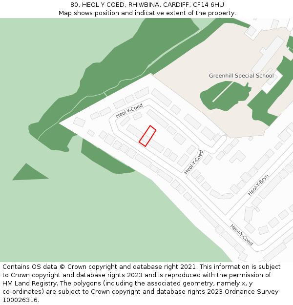 80, HEOL Y COED, RHIWBINA, CARDIFF, CF14 6HU: Location map and indicative extent of plot
