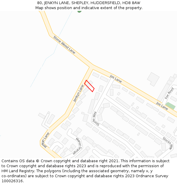 80, JENKYN LANE, SHEPLEY, HUDDERSFIELD, HD8 8AW: Location map and indicative extent of plot
