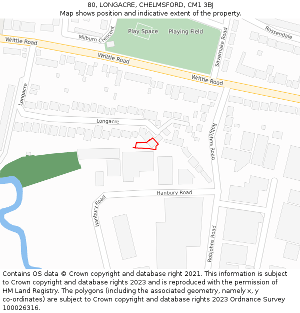80, LONGACRE, CHELMSFORD, CM1 3BJ: Location map and indicative extent of plot