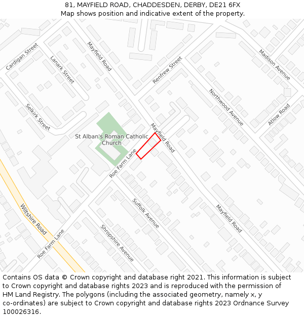81, MAYFIELD ROAD, CHADDESDEN, DERBY, DE21 6FX: Location map and indicative extent of plot