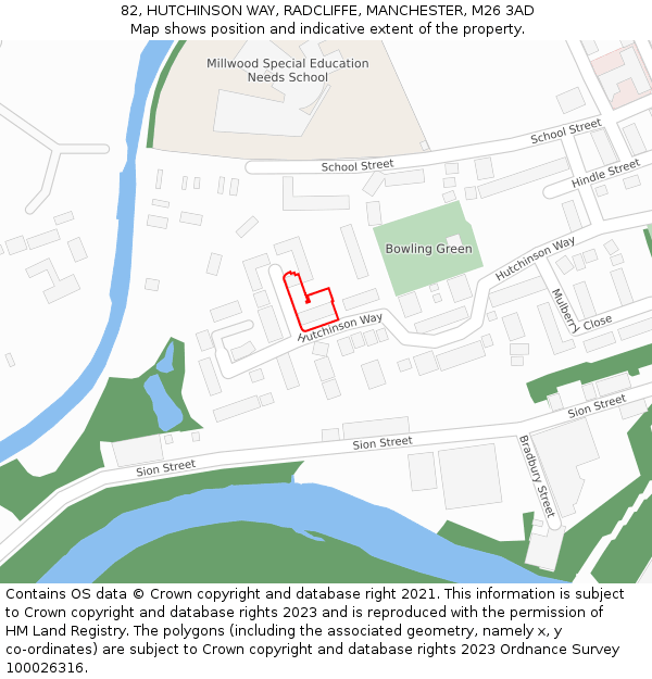 82, HUTCHINSON WAY, RADCLIFFE, MANCHESTER, M26 3AD: Location map and indicative extent of plot