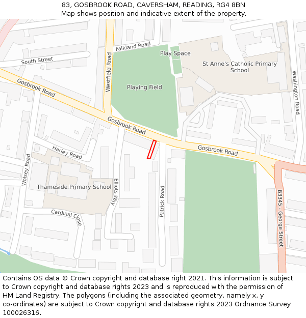 83, GOSBROOK ROAD, CAVERSHAM, READING, RG4 8BN: Location map and indicative extent of plot