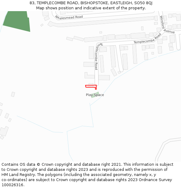 83, TEMPLECOMBE ROAD, BISHOPSTOKE, EASTLEIGH, SO50 8QJ: Location map and indicative extent of plot