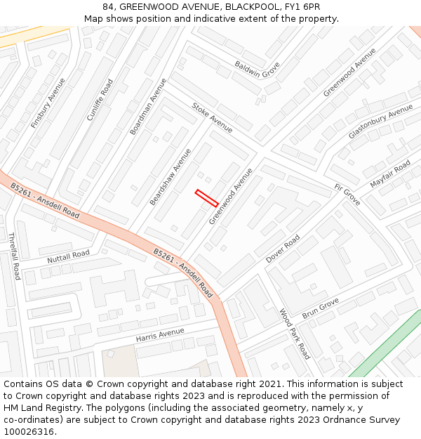 84, GREENWOOD AVENUE, BLACKPOOL, FY1 6PR: Location map and indicative extent of plot