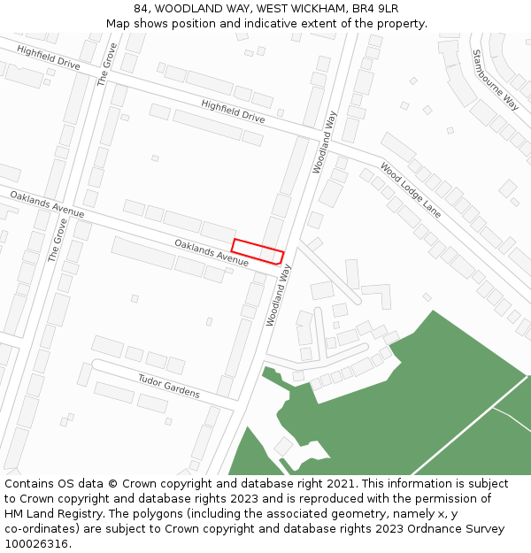 84, WOODLAND WAY, WEST WICKHAM, BR4 9LR: Location map and indicative extent of plot