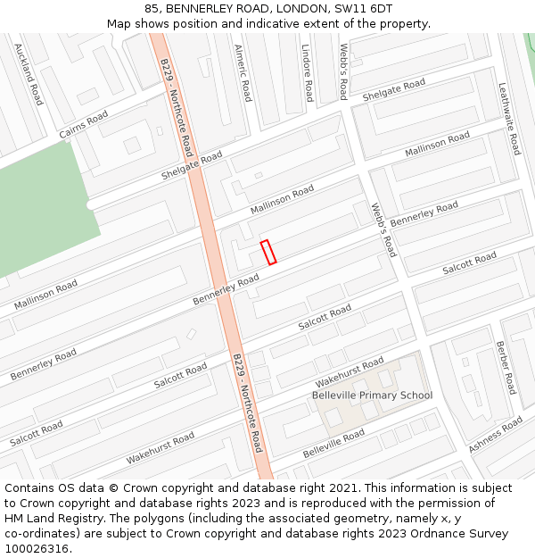 85, BENNERLEY ROAD, LONDON, SW11 6DT: Location map and indicative extent of plot