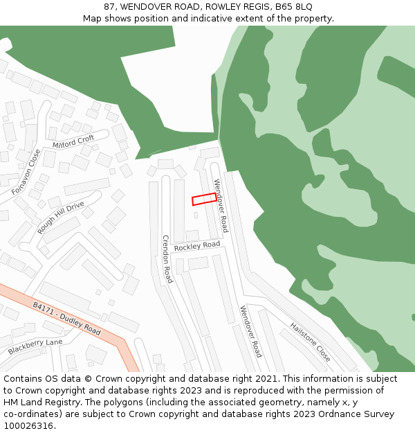 87, WENDOVER ROAD, ROWLEY REGIS, B65 8LQ: Location map and indicative extent of plot