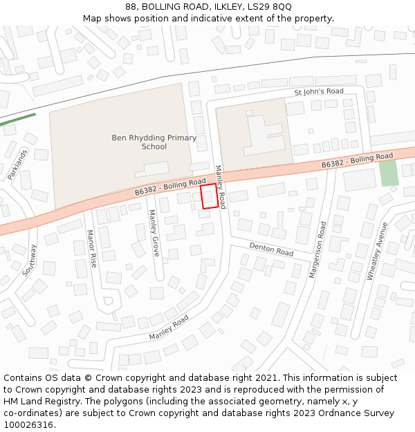 88, BOLLING ROAD, ILKLEY, LS29 8QQ: Location map and indicative extent of plot