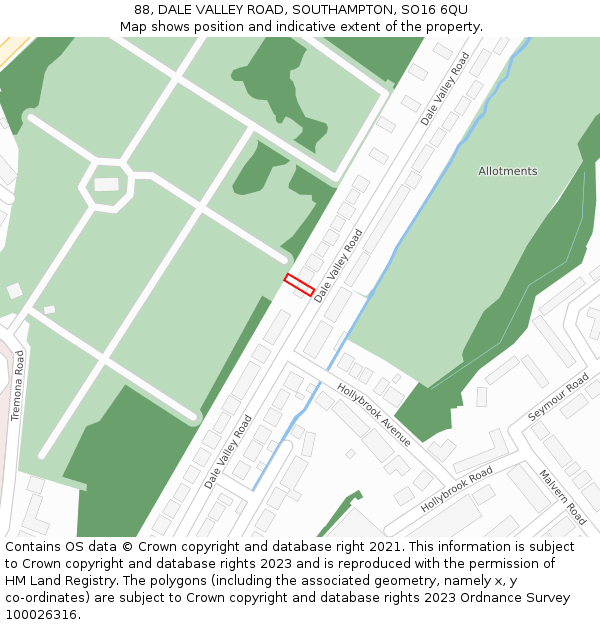 88, DALE VALLEY ROAD, SOUTHAMPTON, SO16 6QU: Location map and indicative extent of plot