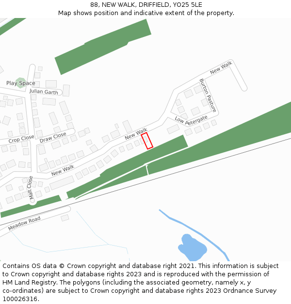 88, NEW WALK, DRIFFIELD, YO25 5LE: Location map and indicative extent of plot
