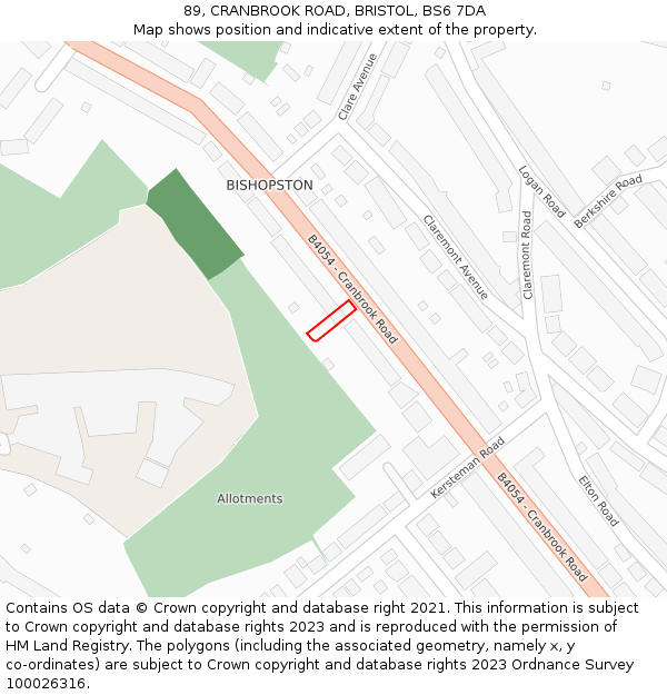 89, CRANBROOK ROAD, BRISTOL, BS6 7DA: Location map and indicative extent of plot