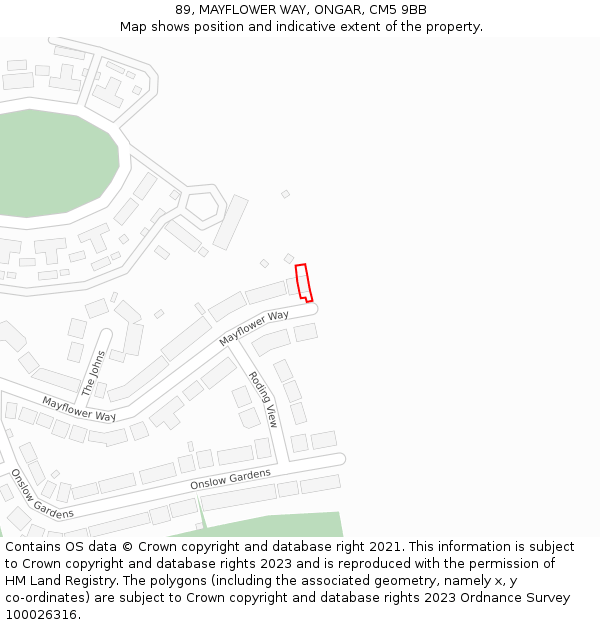 89, MAYFLOWER WAY, ONGAR, CM5 9BB: Location map and indicative extent of plot