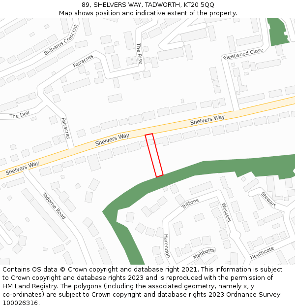 89, SHELVERS WAY, TADWORTH, KT20 5QQ: Location map and indicative extent of plot