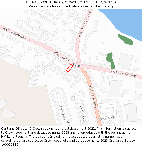 9, BARLBOROUGH ROAD, CLOWNE, CHESTERFIELD, S43 4RA: Location map and indicative extent of plot