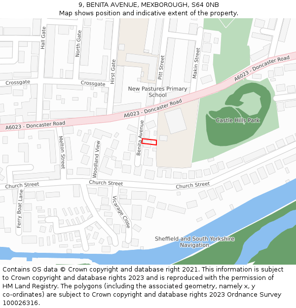 9, BENITA AVENUE, MEXBOROUGH, S64 0NB: Location map and indicative extent of plot