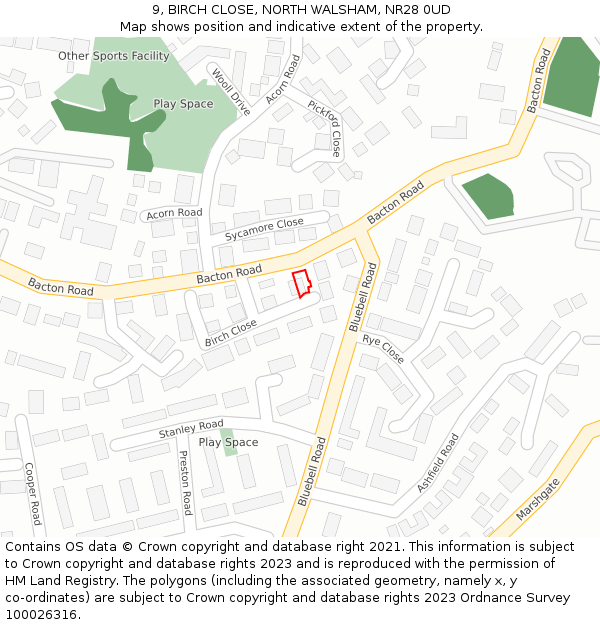 9, BIRCH CLOSE, NORTH WALSHAM, NR28 0UD: Location map and indicative extent of plot