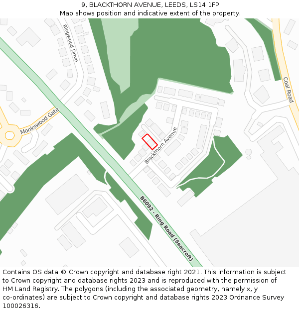 9, BLACKTHORN AVENUE, LEEDS, LS14 1FP: Location map and indicative extent of plot