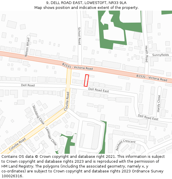 9, DELL ROAD EAST, LOWESTOFT, NR33 9LA: Location map and indicative extent of plot