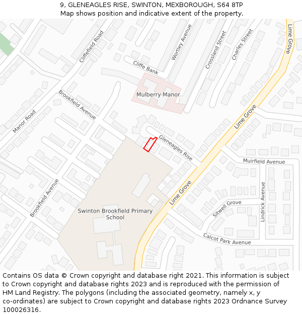 9, GLENEAGLES RISE, SWINTON, MEXBOROUGH, S64 8TP: Location map and indicative extent of plot
