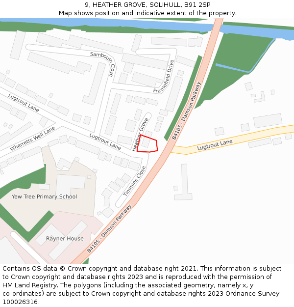 9, HEATHER GROVE, SOLIHULL, B91 2SP: Location map and indicative extent of plot