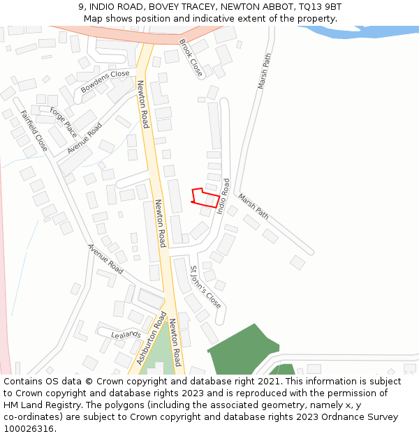 9, INDIO ROAD, BOVEY TRACEY, NEWTON ABBOT, TQ13 9BT: Location map and indicative extent of plot