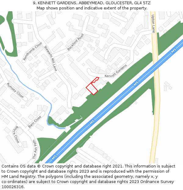 9, KENNETT GARDENS, ABBEYMEAD, GLOUCESTER, GL4 5TZ: Location map and indicative extent of plot