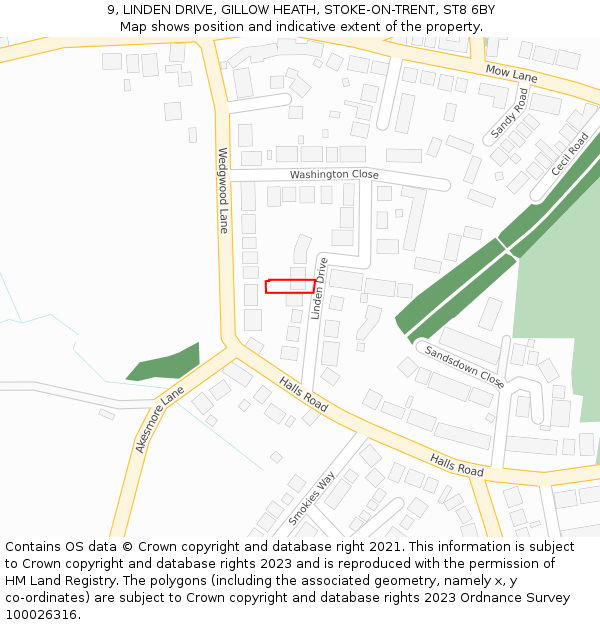 9, LINDEN DRIVE, GILLOW HEATH, STOKE-ON-TRENT, ST8 6BY: Location map and indicative extent of plot