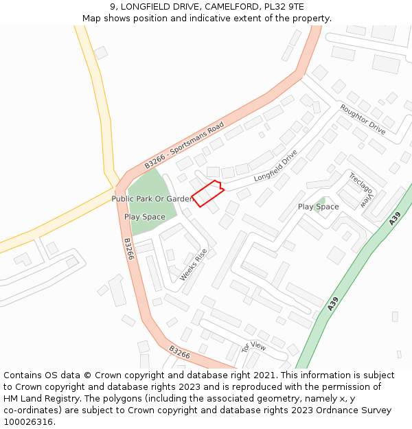 9, LONGFIELD DRIVE, CAMELFORD, PL32 9TE: Location map and indicative extent of plot